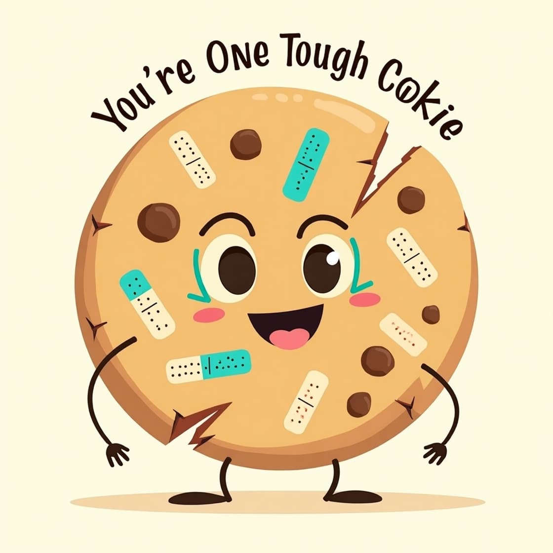 A rugged cookie with a cracked surface, representing toughness and determination, displayed on a plain backdrop.
