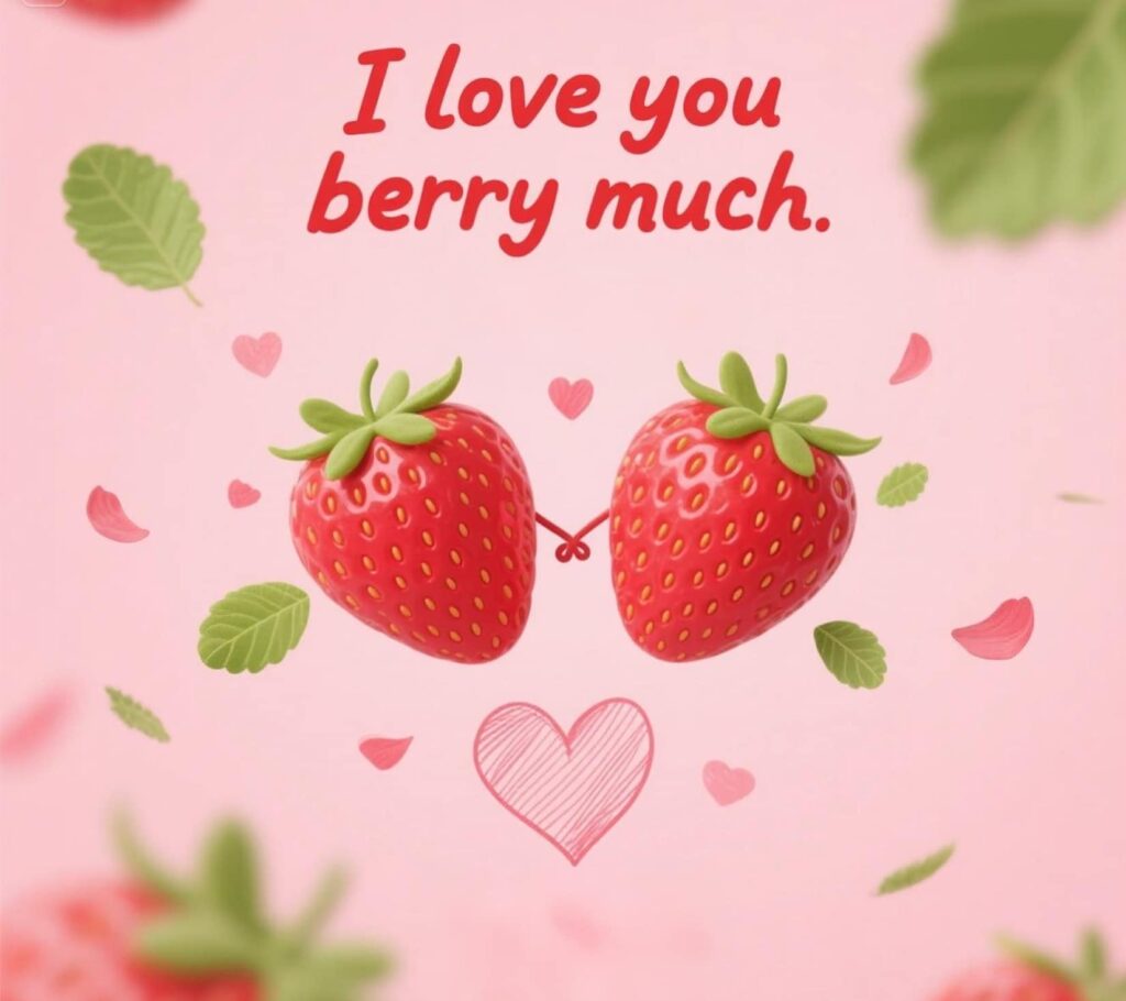 Strawberry puns design with text: I love you berry much, perfect for pun lovers.