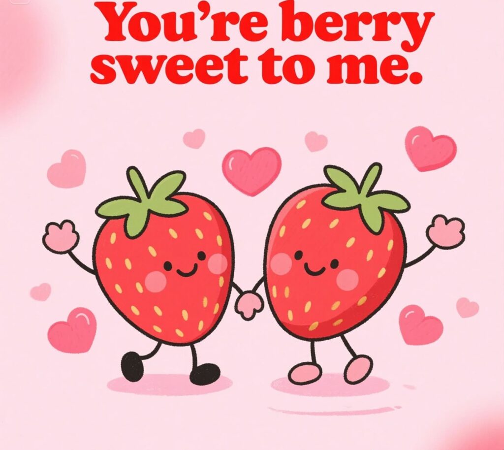 Strawberry puns graphic with text: You're berry sweet to me