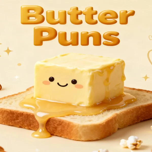 Whimsical butter puns in a colorful design, showcasing funny butter humor.