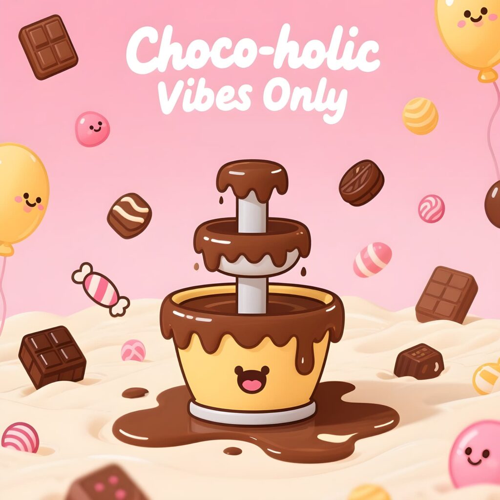 A playful graphic featuring chocolate-themed puns, emphasizing a love for chocolate with vibrant colors and fun fonts.