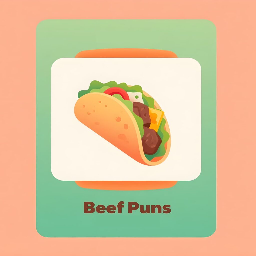 Image of a screenshot displaying various clever beef puns, highlighting witty language about beef.