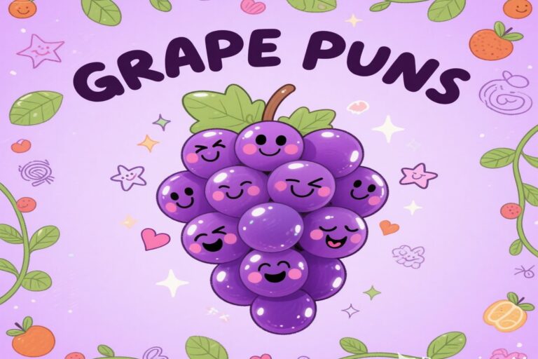 Smiling cartoon grape perfectly capturing the fun of grape puns.