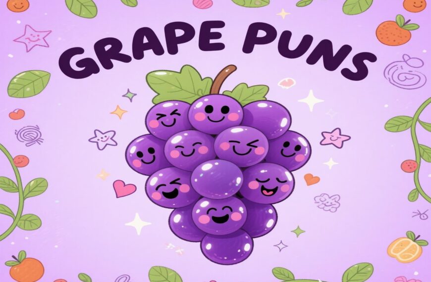 Smiling cartoon grape perfectly capturing the fun of grape puns.