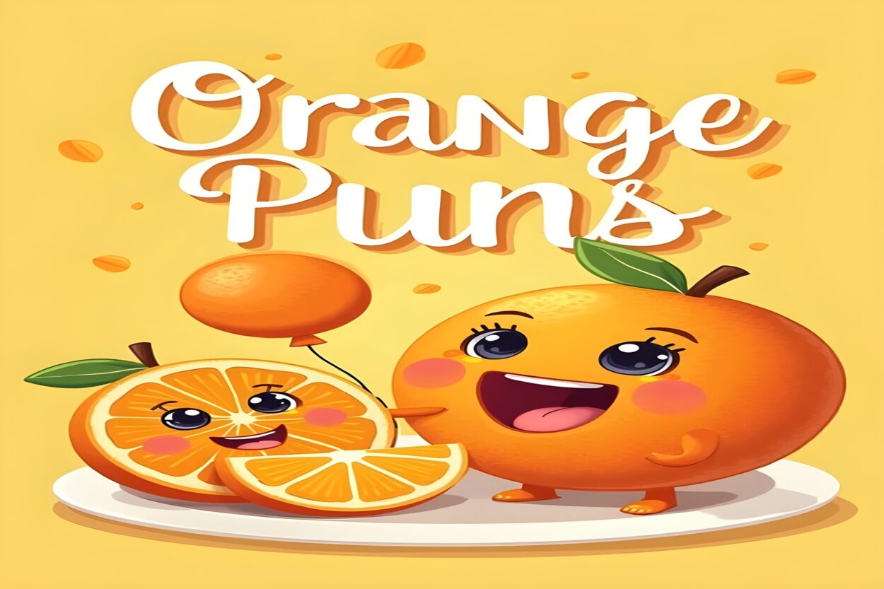 Colorful vector art showcasing various orange puns, highlighting playful wordplay with oranges.