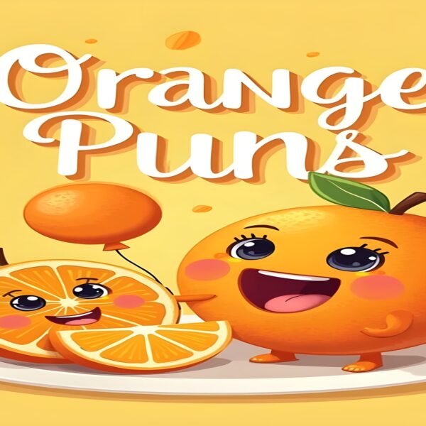 Colorful vector art showcasing various orange puns, highlighting playful wordplay with oranges.