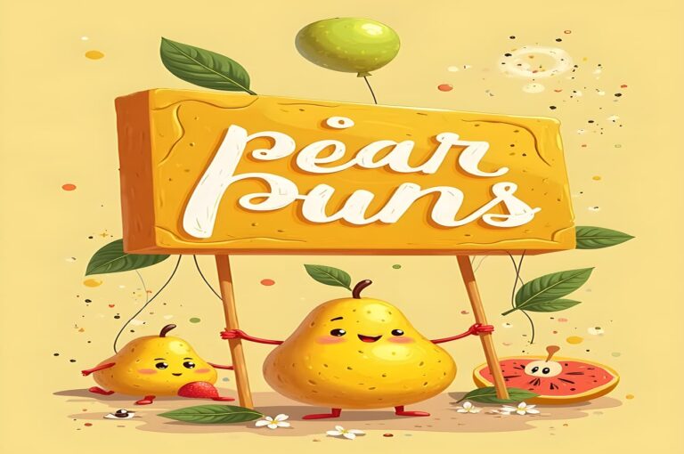 A whimsical illustration of a pear bun, showcasing clever pear puns in a colorful and engaging style.