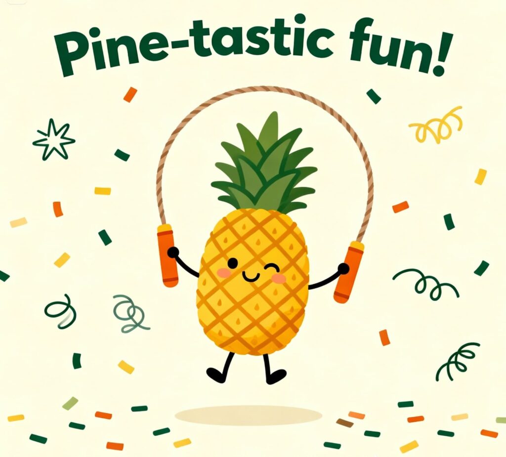 Cheerful card with pineapple puns: "Pineapple fun!"