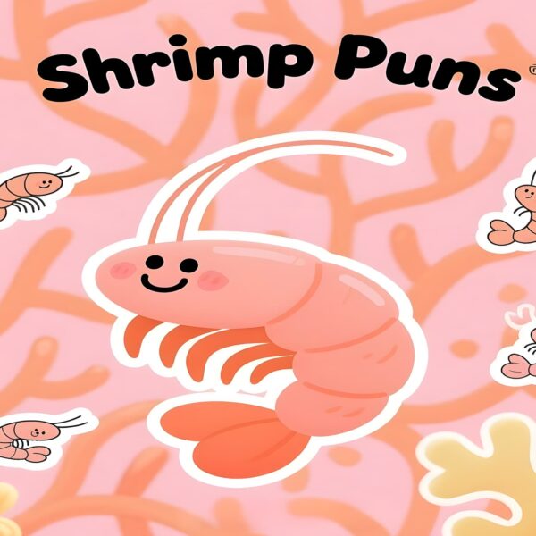 A colorful sticker pack featuring various shrimp puns and illustrations, perfect for adding humor to messages.