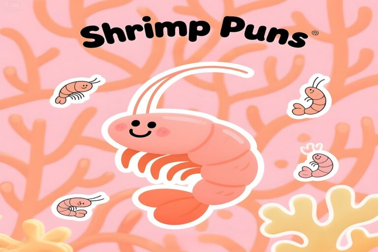 A colorful sticker pack featuring various shrimp puns and illustrations, perfect for adding humor to messages.