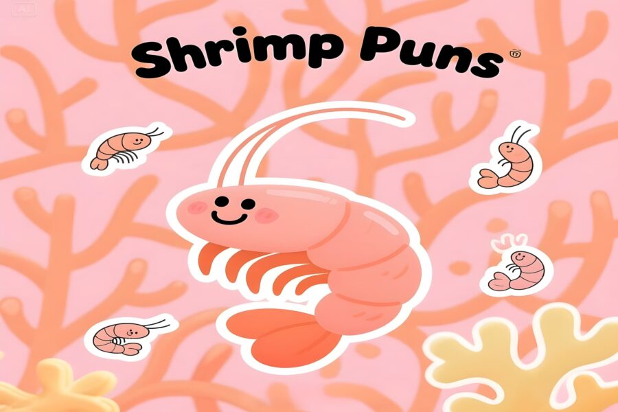A colorful sticker pack featuring various shrimp puns and illustrations, perfect for adding humor to messages.