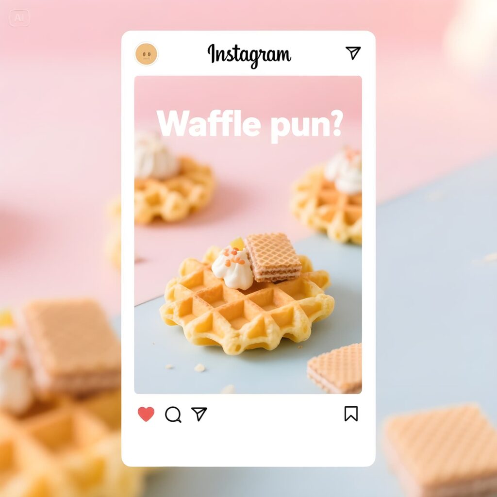 An Instagram image displaying a clever waffle pun, highlighting a waffle with witty text related to waffles.