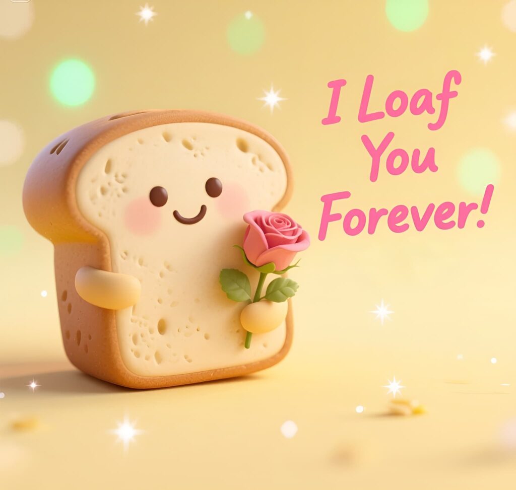 Fun wallpaper design with the phrase "loaf you forever," celebrating bread puns.