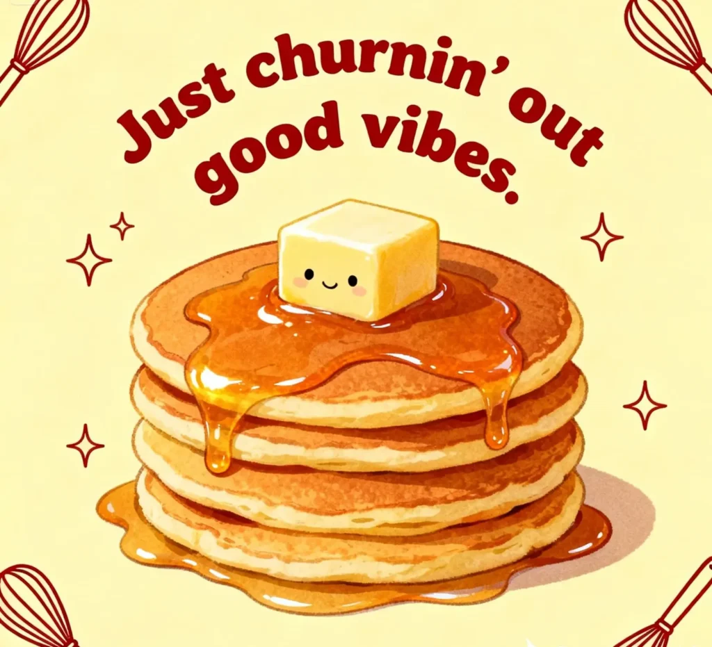 Cheerful scene with happy vibes, playful butter puns, and a fun atmosphere.