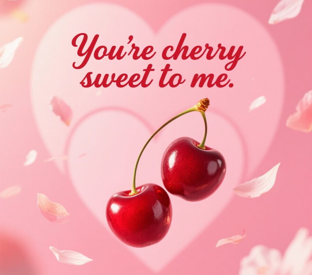 Cherry puns Valentine card with sweet romantic vibes