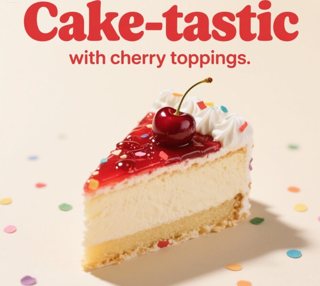 Cherry puns dessert image with a cake topped by a juicy cherry.