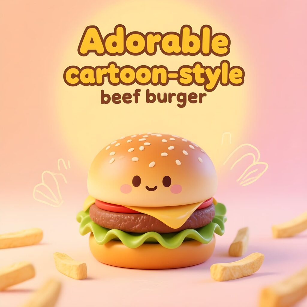 Whimsical cartoon burger and fries, showcasing humorous beef puns in a vibrant design.