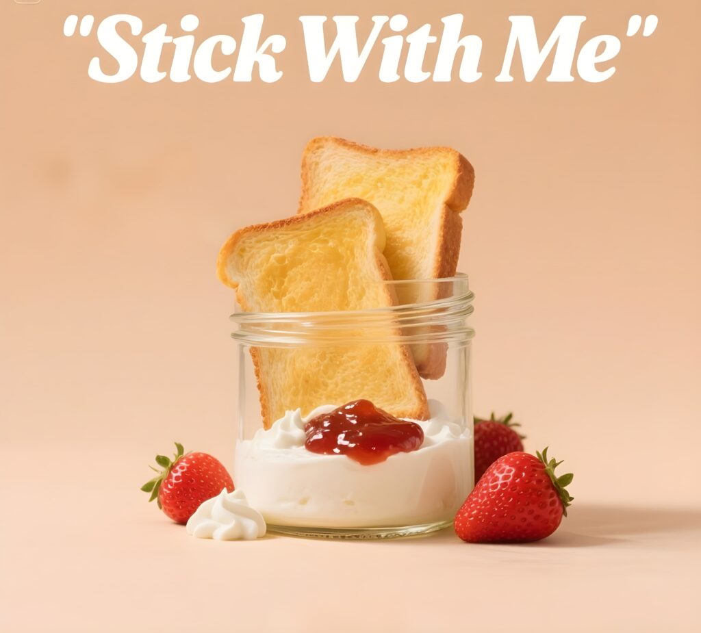 A playful image featuring a stick with a pun about bread, inviting viewers to "stick with me" for more fun.