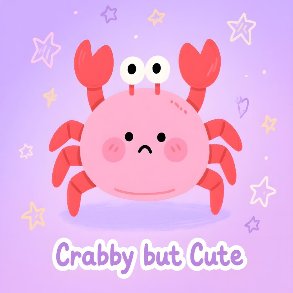A cute, crabby illustration featuring a crab with playful expressions and humorous puns.