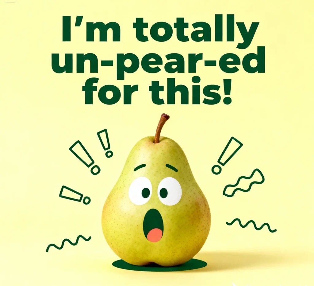 Funny image person with pears caption "I'm totally un-peared for this" pear puns
