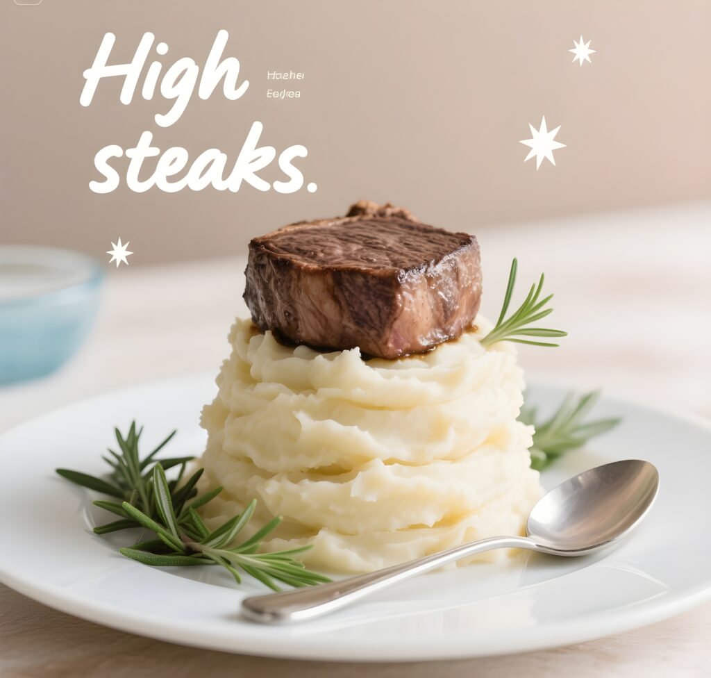 An artistic display of steaks designed with clever puns, blending humor and gourmet presentation in a fun way.