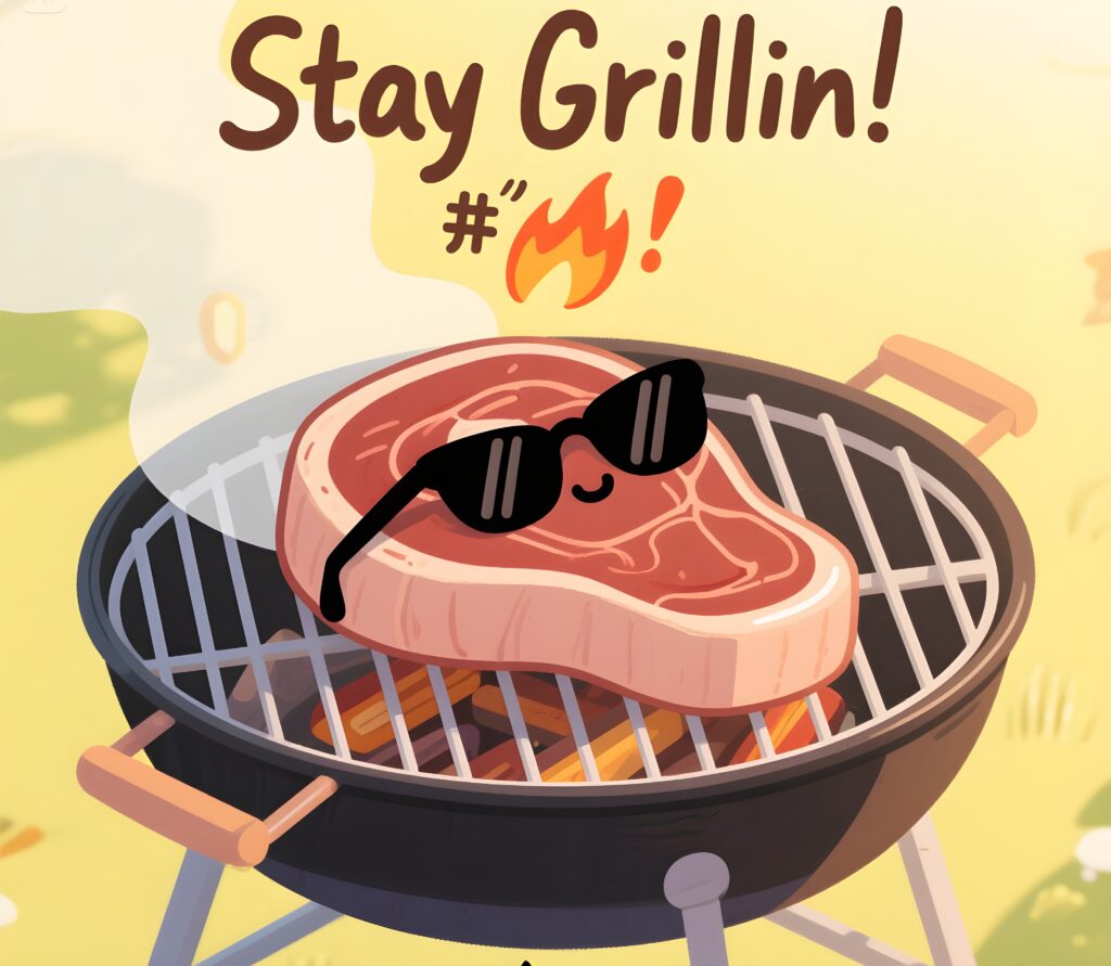 Visual of a grilling app featuring steak puns, inviting users to elevate their grilling skills and enjoyment.
