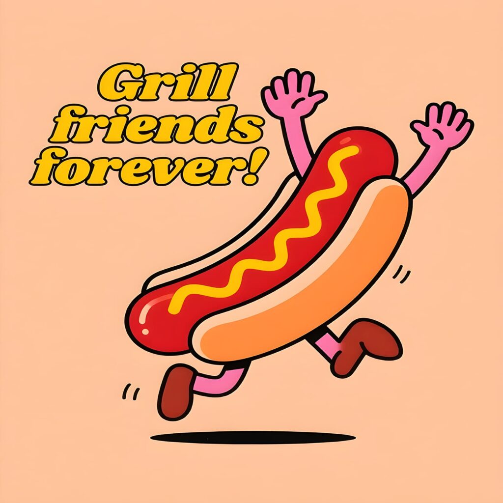 Image of a playful BBQ-themed graphic with the text "Grill Friends Forever," featuring fun grill-related puns.