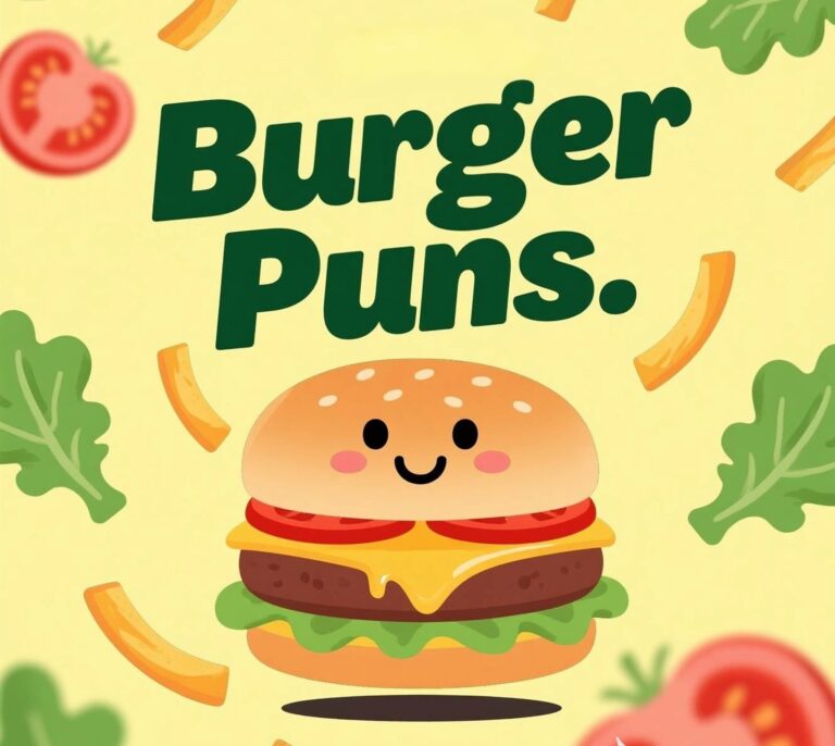Visual of the Burger Puns post, a resource filled with clever and funny burger puns for enthusiasts.