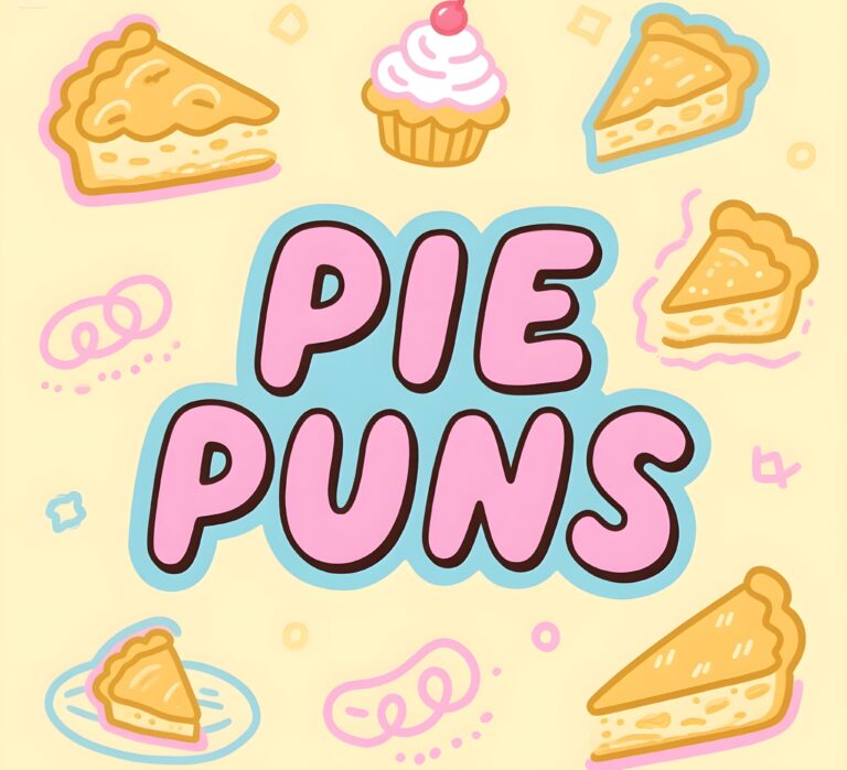 A vibrant illustration showcasing adorable pie puns, bursting with color and charm.
