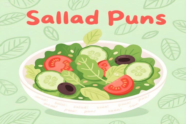 Colorful vector illustration showcasing various salad puns in a fun and engaging design.
