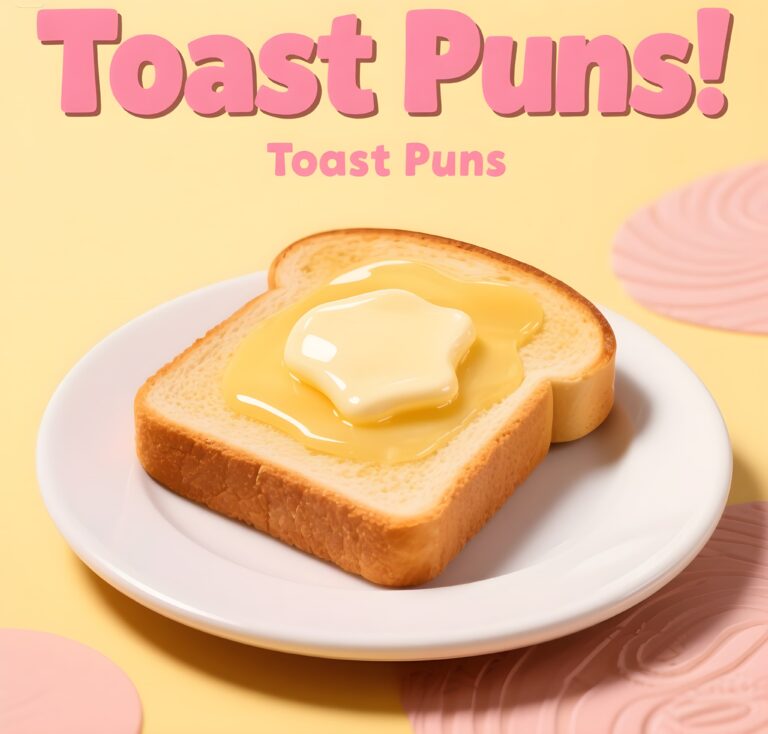 A colorful design displaying amusing toast puns, combining humor and food in a lighthearted way.