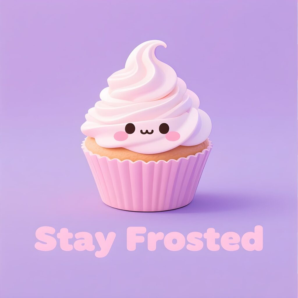 A delightful cupcake topped with colorful frosting and charming puns, showcasing a kawaii_kawaii design.
