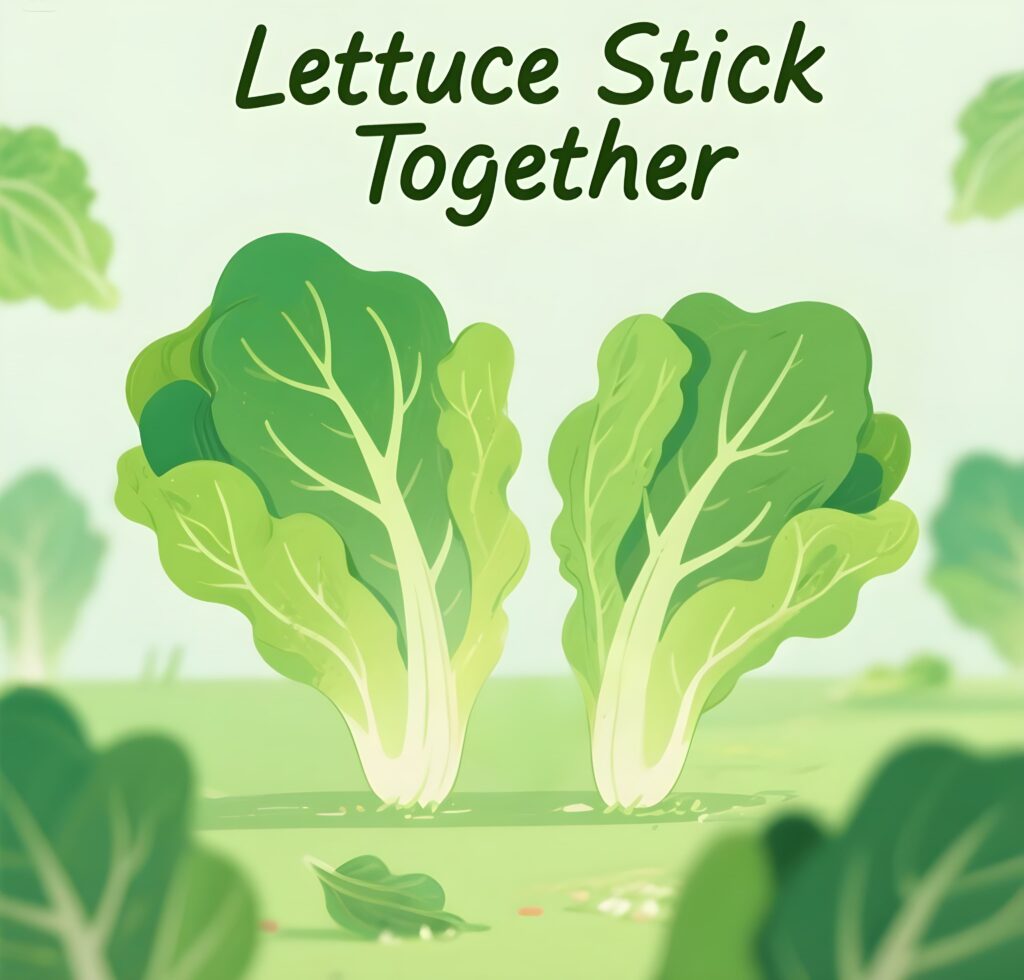 A playful image of lettuce leaves sticking together, showcasing a fun pun about unity in a fresh, green way.

