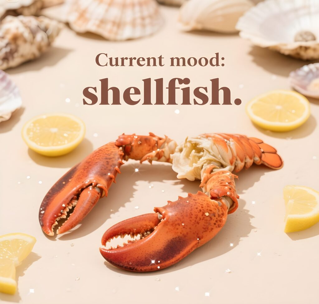 A vibrant lobster surrounded by lemon slices and shells, ready for a delicious seafood feast.