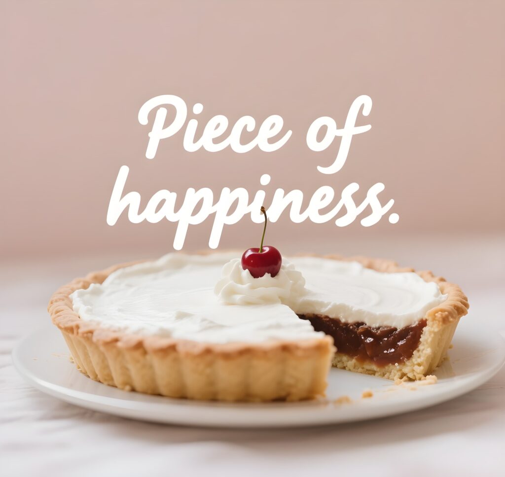 A cheerful pie with a smiley face, surrounded by playful pie puns, radiating joy and happiness.
