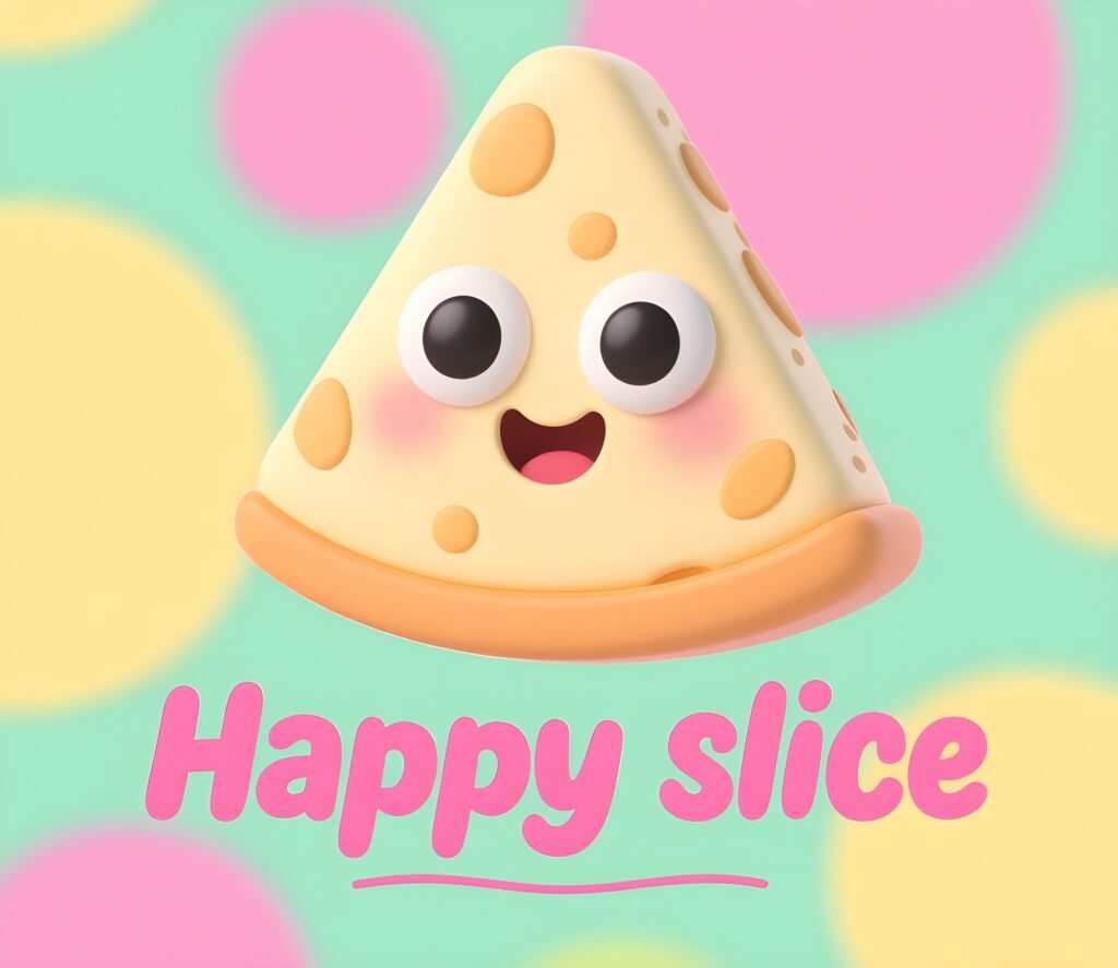 A happy pie slice character, embodying the lighthearted spirit of a slice-of-life game with clever pie puns.