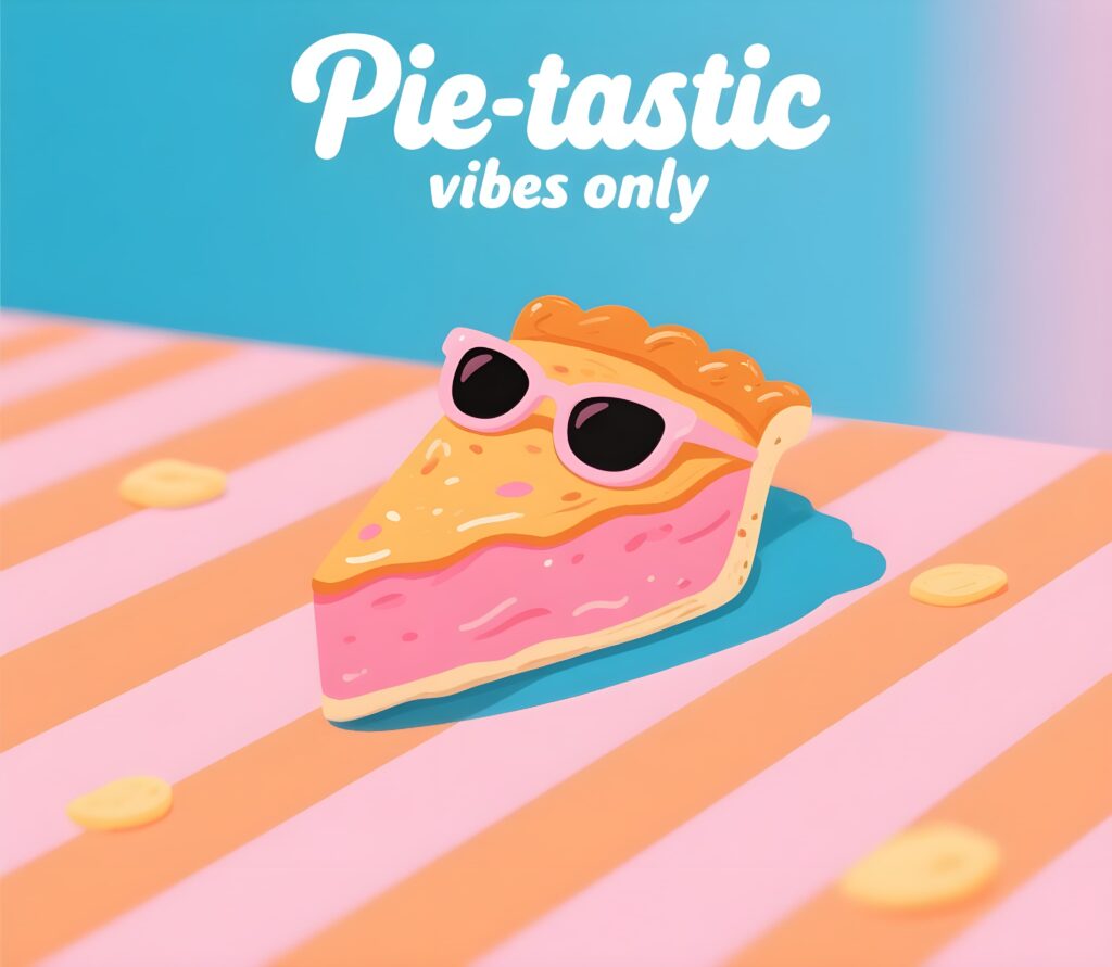 A playful graphic featuring a pie with the text "pie-tastic vibes only" and fun pie puns surrounding it.