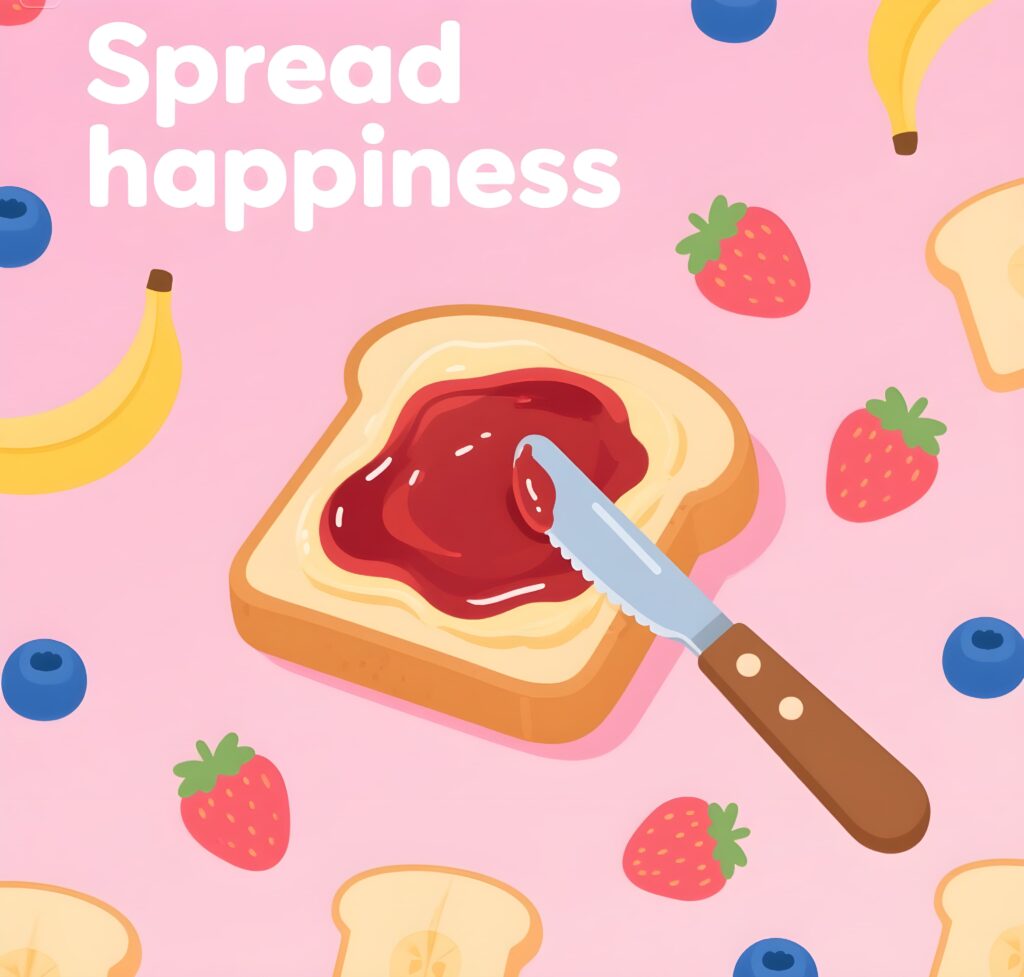 A cheerful toast with a smiley face, surrounded by colorful confetti, spreading joy and happiness.