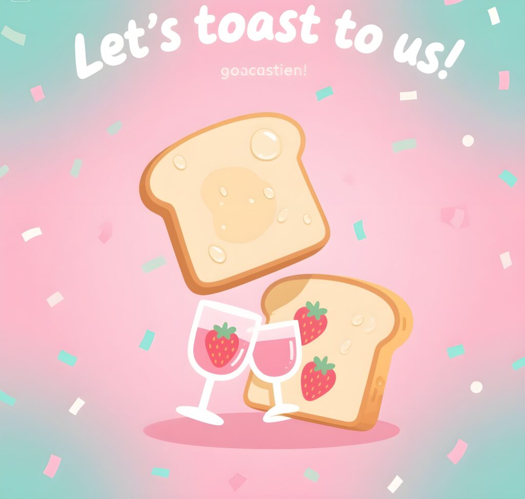 Cheerful vector art of clinking glasses with toast puns, symbolizing celebration and camaraderie.