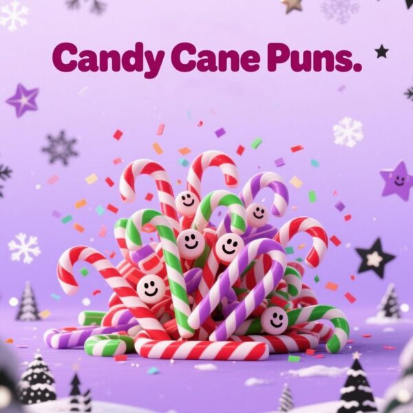 An eye-catching candy cane pun ad filled with assorted candy canes, emphasizing humor and festive spirit.