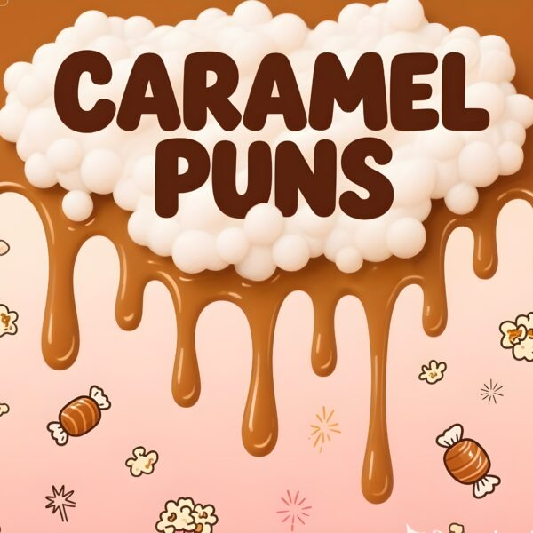 Image of "Caramel Puns" packaging, promoting a fun way to create your own caramel puffs at home.