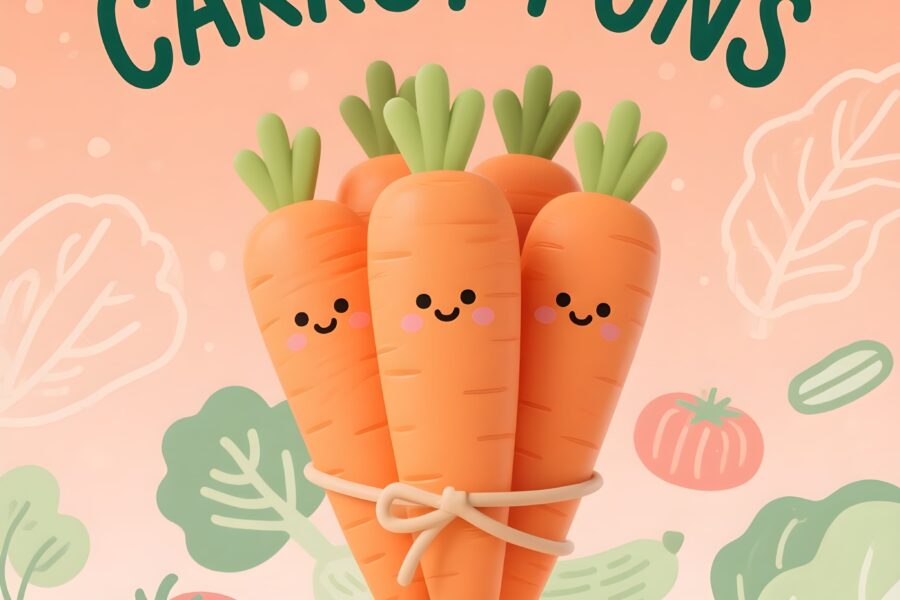 Cute illustration of funny carrot puns, featuring vibrant colors and playful text.