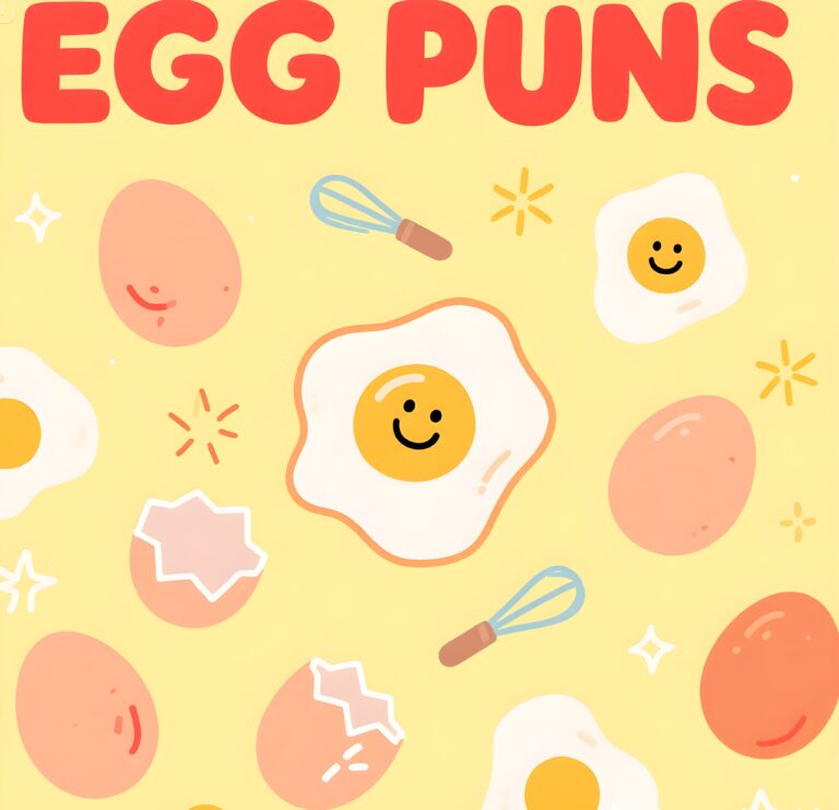 Bright yellow backdrop with the phrase "egg puns" displayed, showcasing a lighthearted take on egg-related wordplay.