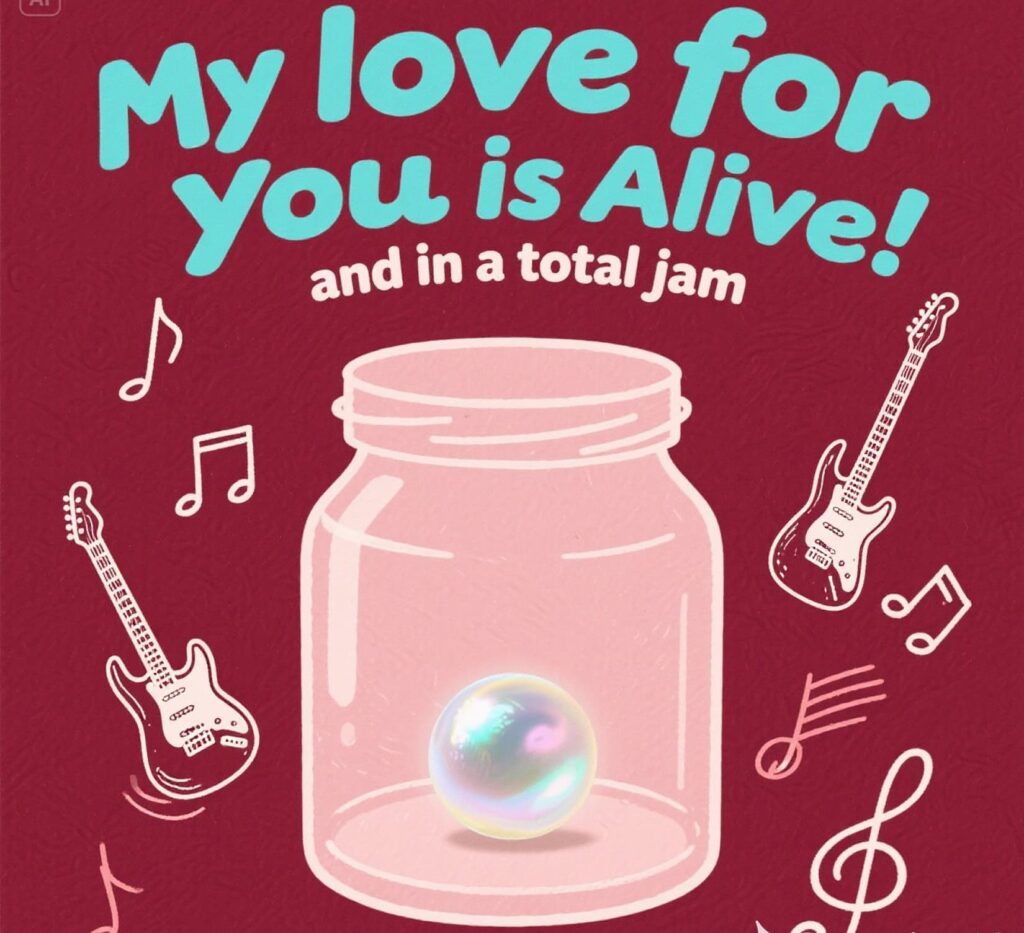 A colorful jam jar with a heart label, symbolizing love and playful jam puns.