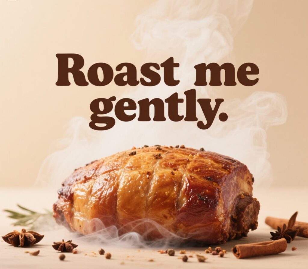 Image featuring playful roast puns with the text "Roast me gently" in a fun, colorful design.