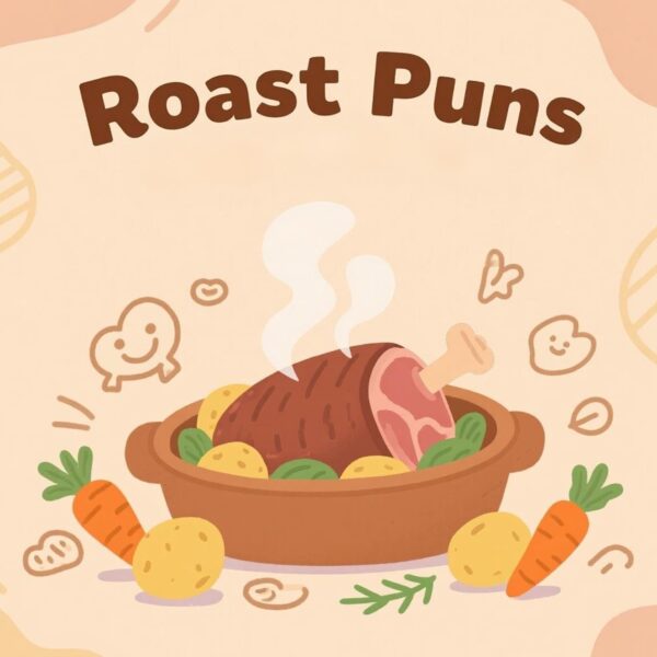 Illustration of roast puns featuring playful text and humorous graphics related to roasting jokes.