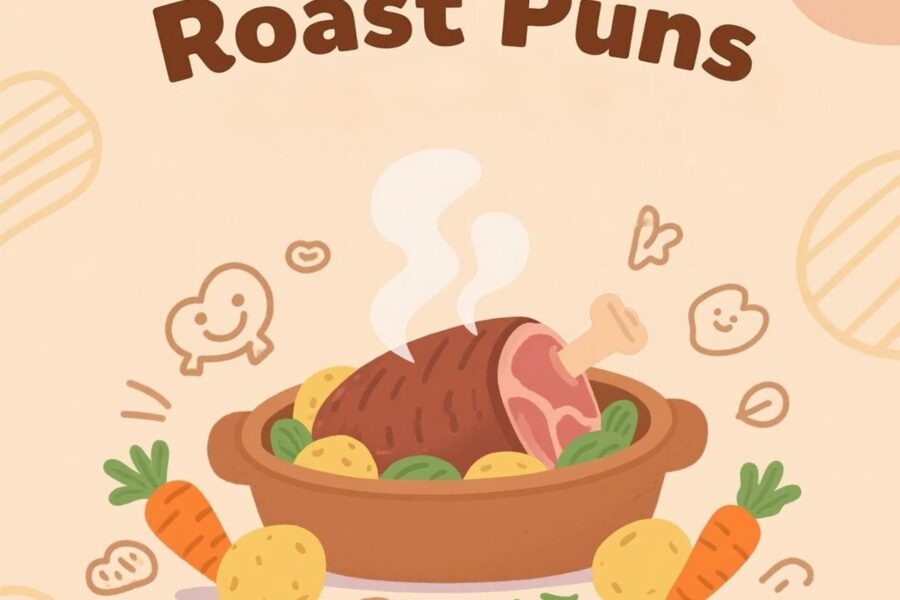 Illustration of roast puns featuring playful text and humorous graphics related to roasting jokes.