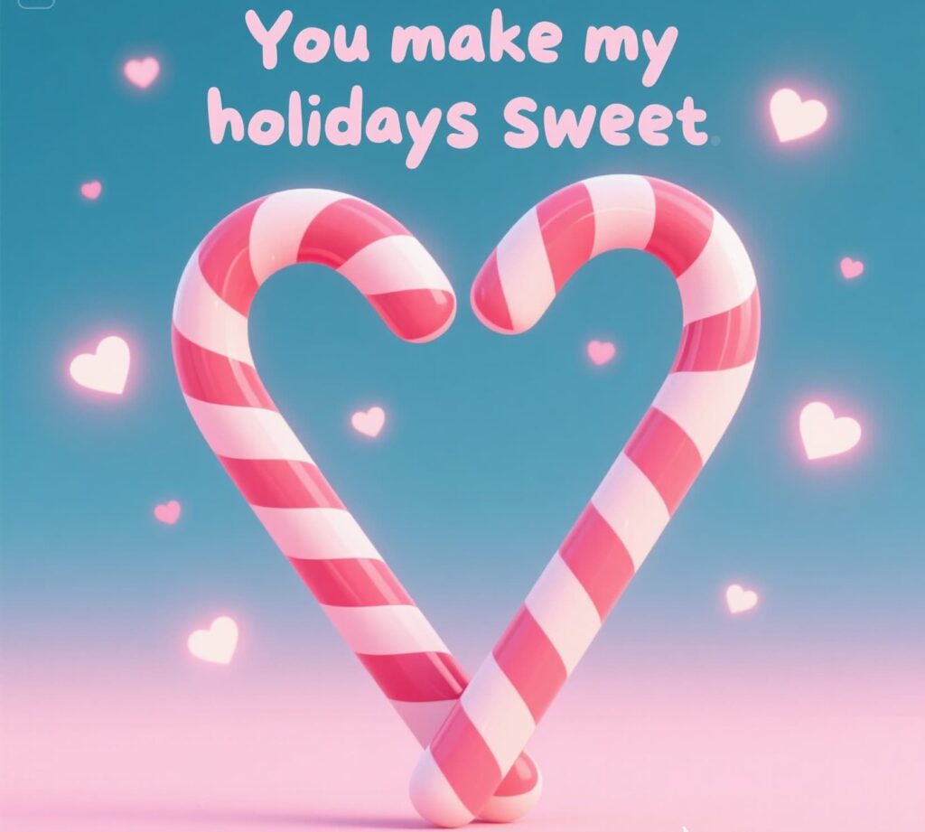 Colorful candy cane puns with the text, "Can you believe it's Christmas?" capturing the holiday spirit and fun.