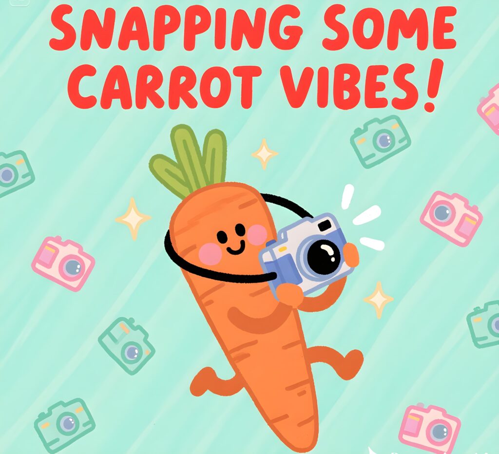 A fun moment of a person snapping  with a carrot, showcasing a lighthearted take on carrot puns.