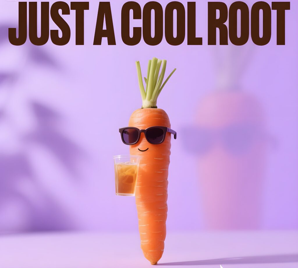 A fun and unique root carrot, showcasing its cool shape, ideal for a pun-filled veggie moment.
